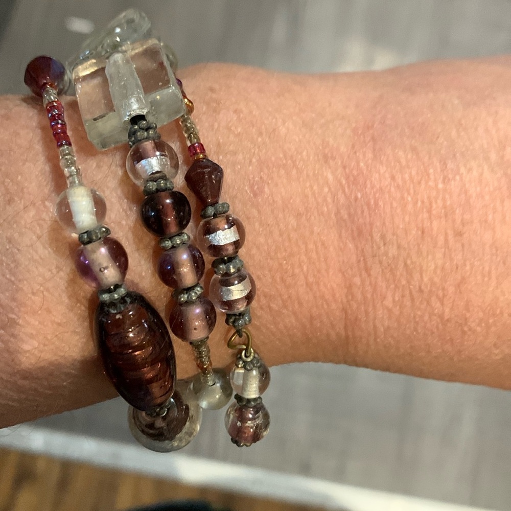 Beautiful purple and clear bead wraparound bracelet
